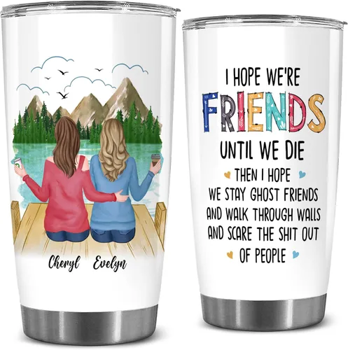 Miniatura 18 de WHIDOBE Vaso personalizado para hermana (2 mujeres) personalizado de 20 onzas con avatar, nombre – Taza de viaje para mejor amiga, regalo de amistad