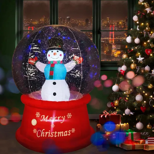 Beyond Your Thoughts Globo de nieve inflable de Navidad de 6 pies con muñeco de nieve de música, soplador de aire con luz LED brillante, decoración
