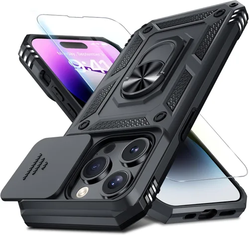 Miniatura 129 de Janmitta - Funda para iPhone 14 Pro con cubierta deslizante para lente de cámara incorporada + protector de pantalla, funda de cuerpo completo