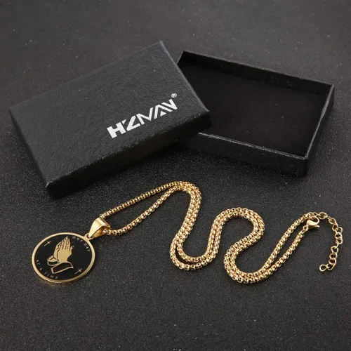 Miniatura 5 de HZMAN Bible Verse Prayer Necklace Christian Jewelry Gold Stainless Steel Praying Hands Coin Medal Pendant
