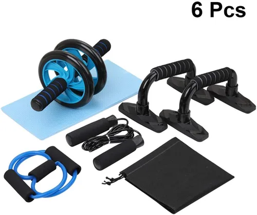 Miniatura 5 de BESPORTBLE Kit de equipo de gimnasio en casa, barra de empuje para abdominales, cuerda de saltar, banda de tracción, almohadilla de rodilla
