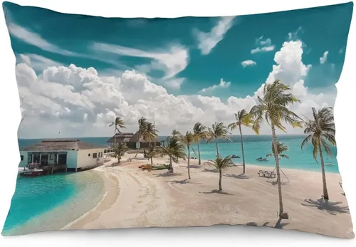 Miniatura 41 de Protector de almohada de playa con palmeras tropicales de 16 x 14 pulgadas, palmeras de playa, paisaje marino costero, decorativo, rectangular