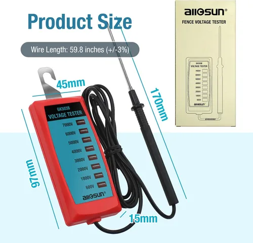 Miniatura 7 de ALLOSUN GK503B NEON Probador de voltaje de valla eléctrica Max 7 kV, rojo