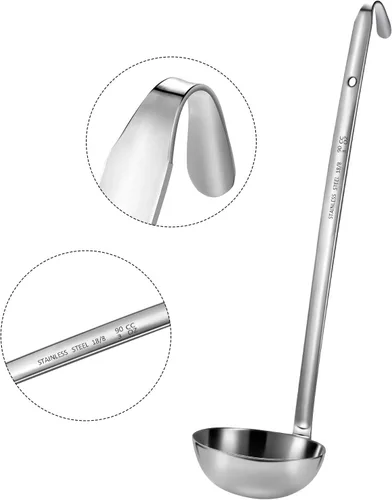 Miniatura 5 de meekoo 3 Piezas Cucharones de Acero Inoxidable Cucharón de Sopa con Mango con Borde de Vertido para Cocina Cocinando Sopa Salsa (3 oz)