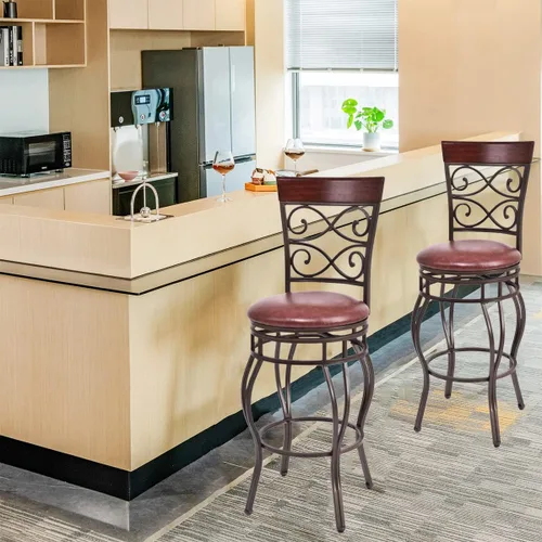 Miniatura 9 de Taburete de bar giratorio de 30 pulgadas de altura de asiento, taburetes de bar giratorios de 360 grados con asiento acolchado de cuero, sillas