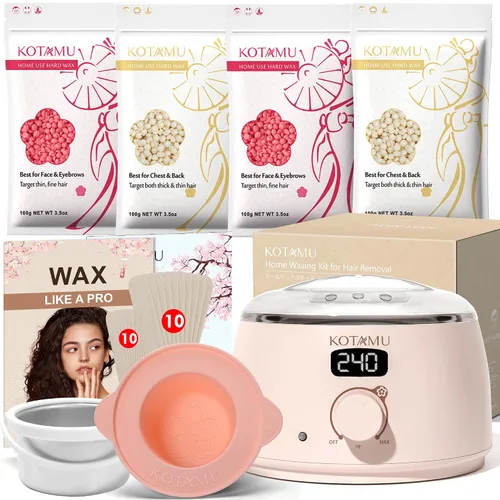 KOTAMU Kit de Cera Digital Rosa para Depilación para Mujeres y Hombres Olla Calentadora de Cera Caliente para Cara, Cejas, Cuerpo, Brasileño, Rubor