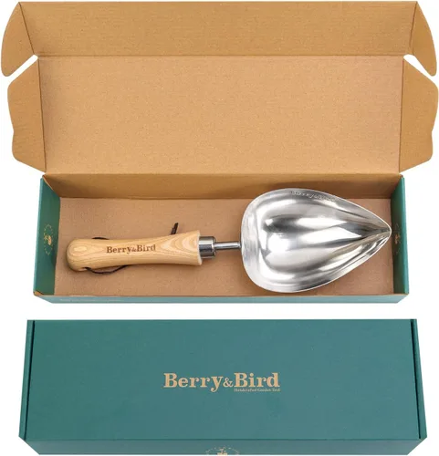 Miniatura 8 de Berry&Bird Cuchara de tierra de gran tamaño, de acero inoxidable con mango de madera, cuchara de pala de mano multifunción para trasplantar, plantar