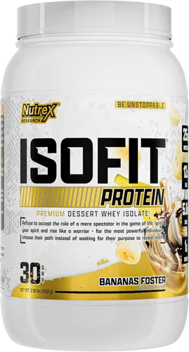 Nutrex Research IsoFit Polvo de Proteína de Suero Instantáneo 100% Proteína de Suero Aislada (30 porciones (Paquete de 1), Bananas Foster)