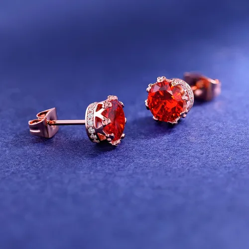 Miniatura 28 de MDFUN Aretes chapados en oro rosa para mujer, 0.236 in, corona brillante redonda, piedra natal, regalo de cumpleaños