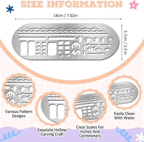 Miniatura 2 de Chinco 4 Pieces Stencils Metal Journal Template 7.9 x 2.4 Inches Bookmark Ruler School Supplies Stainless Steel Stencils Set for DIY, Engraving