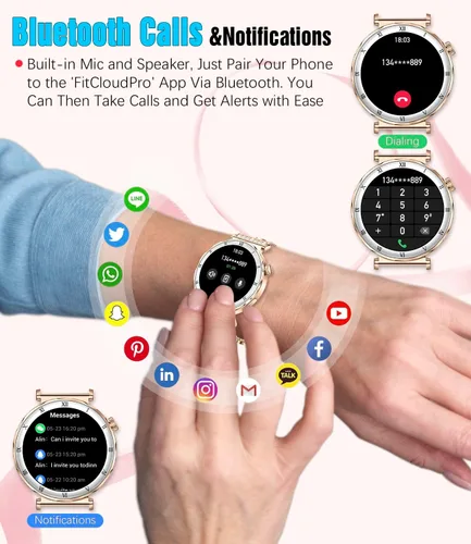 Miniatura 4 de Reloj inteligente para mujer, pantalla AMOLED HD de 1.19 pulgadas, reloj inteligente para mujer, rastreador de actividad física con monitor de Oro