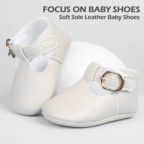 Miniatura 2 de HONGTEYA Mocasines con correa en T para bebés y niñas recién nacidos primer andador Mary Jane sandalias de suela suave zapatos