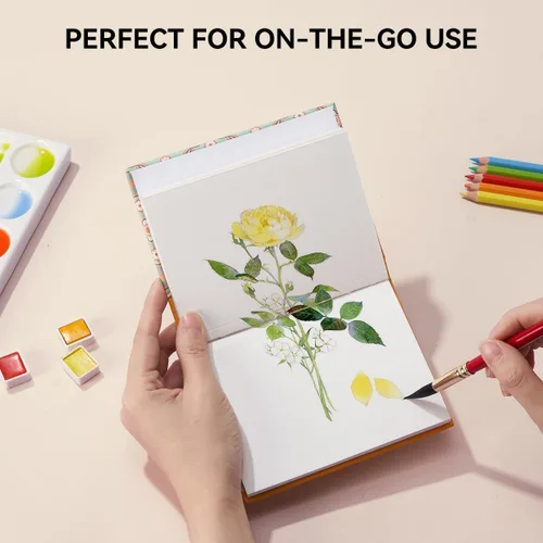 Miniatura 6 de Arrtx - Paquete de 2 cuadernos de bocetos de acuarela, 5.35 x 3.86, 140 libras, 300 GSM, papel 100% algodón, prensa en caliente, 40 hojas, diario