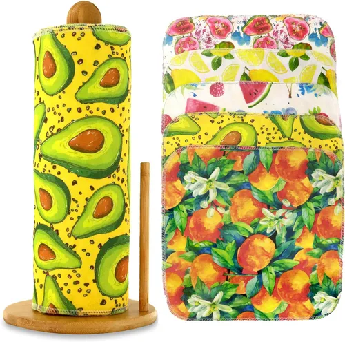 Paquete de 25 toallas de papel reutilizables, toallas sin papel enrolladas lavables de tela de algodón para toallas de cocina, productos de cero