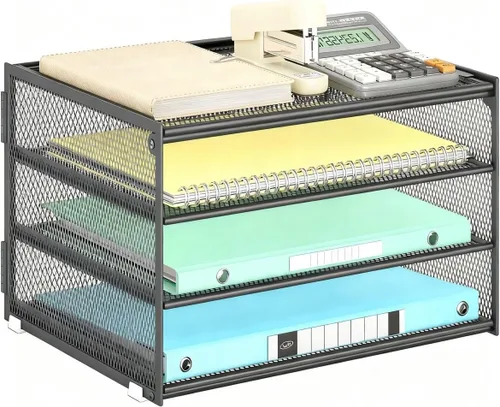Miniatura 16 de Lavatino Bandeja organizadora de papel de escritorio de 3 niveles, bandeja de archivos de metal de malla negra para escritorio, suministros