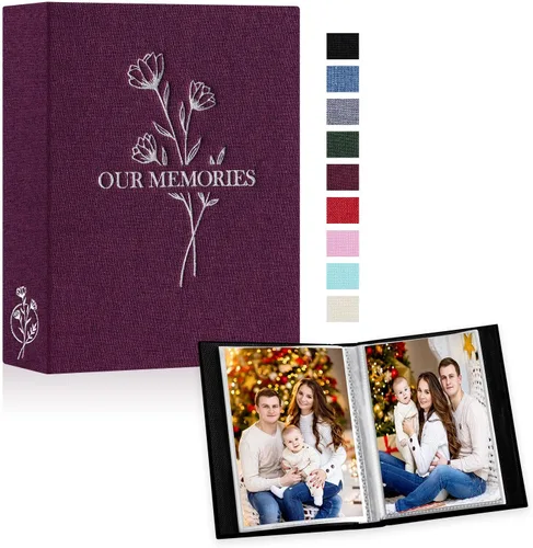 Miniatura 34 de Lanpn Álbumes de fotos pequeños de 4 x 6 pulgadas, 50 imágenes, paquete de 2 unidades, mini capacidad de lino Our Memories, juego de bolsillos