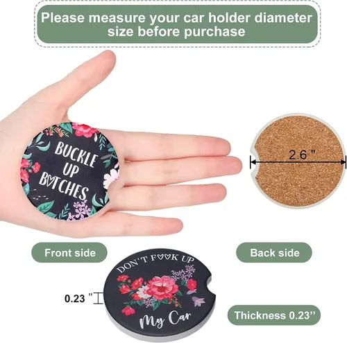 Miniatura 3 de Boao 4 piezas de posavasos florales para portavasos de coche para el día de San Valentín, posavasos de cerámica de 2.56" con base antideslizante