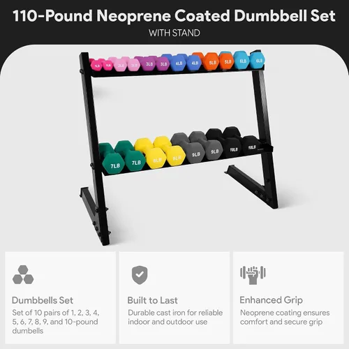 Miniatura 4 de BalanceFrom Neoprene Coated Iron Dumbbell Hex Weights Set with Stand – Color-Coded or Black Options with Non-Slip Grip for Strength Training