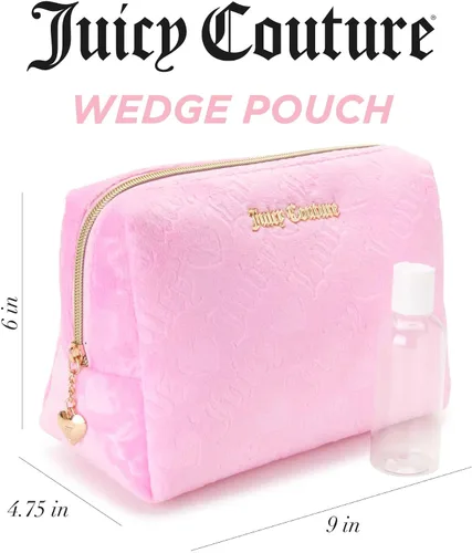 Miniatura 2 de Juicy Couture Bolsa De Maquillaje Rosa Cosméticos Organizador De Viaje Esenciales Con Cremallera Superior Cuña Velour Heart