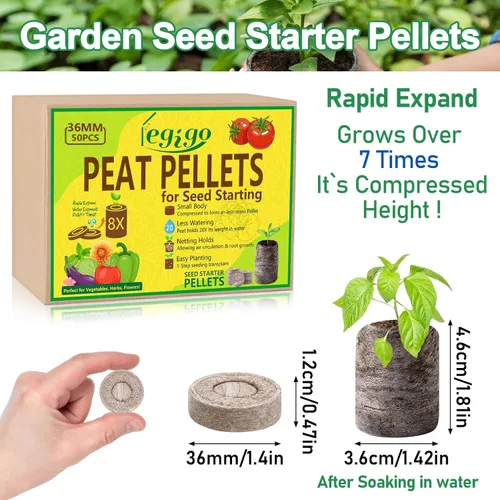 Miniatura 2 de Legigo 50 piezas de pellets de turba de 36 mm para inicio de semillas - Cápsulas de inicio de semillas comprimidas, pellets de inicio de semillas