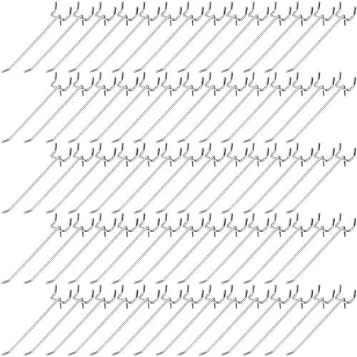 Miniatura 14 de Shimeyao 100 Piezas Ganchos para Estantes de Tablero Perforado Ganchos de Acero Inoxidable Clavijas para Tablero Colgante Ganchos de Exhibición