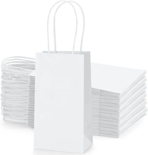 Miniatura 9 de BagDream Paquete de 50 bolsas pequeñas de papel kraft de 3.5 x 2.4 x 6.7 pulgadas con asas, mini bolsas de regalo de fiesta, bolsas de dulces, bolsa