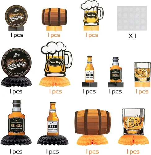 Miniatura 3 de ANGOLIO Centros de mesa de cerveza de whisky – 12 piezas de whisky de panal de abeja para hombres, centro de mesa de 40, 50, 60, fiesta