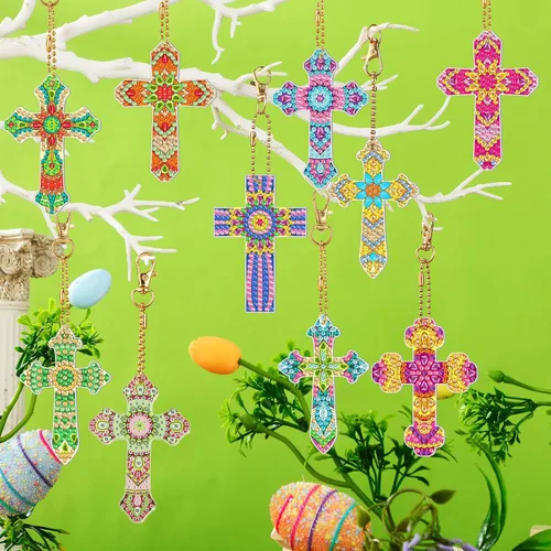 Miniatura 6 de Glenmal 12 llaveros de pintura de diamante de Pascua, kits de llaveros de arte de diamantes de cruz para adultos, cruces religiosas, adornos 5D