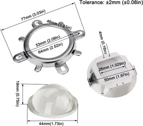 Miniatura 5 de Chanzon Lente LED de vidrio óptico (1.732 pulgadas, 1.732 pulgadas) + carcasa colimadora reflector de 1.976 pulgadas + soporte fijo con soporte