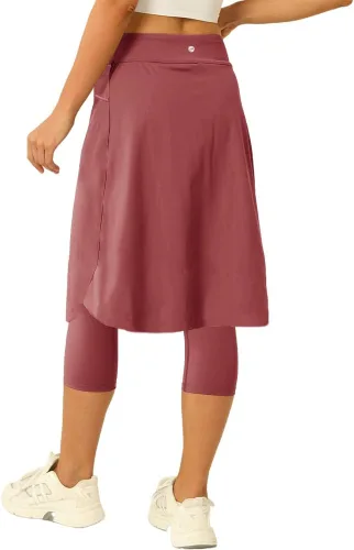 Miniatura 3 de Falda de tenis para mujer de 20 pulgadas hasta la rodilla con leggings integrados, faldas de golf, leggings con falda con bolsillos