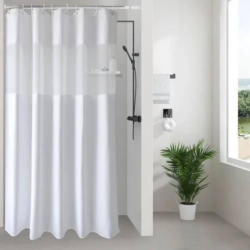 Miniatura 28 de UFRIDAY Cortina de ducha extralarga de 84 pulgadas con tejido de nido de abeja blanco y ventana con malla, cortina de baño decorativa resistente