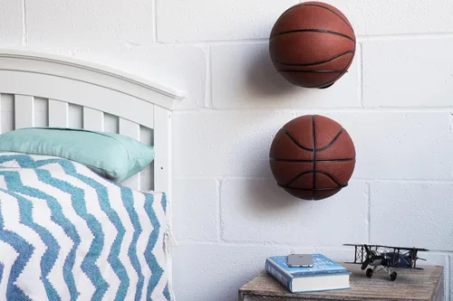 Miniatura 2 de Soporte de pelota de deportes para montaje en pared y exhibidor organizador de metal, para pelotas de baloncesto, fútbol y voleibol, multifunción.