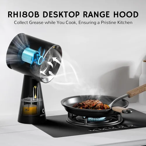 Miniatura 5 de Airthereal Campana extractora de escritorio con pilas, campana extractora portátil recargable con 3 velocidades de ventilador y taza grande de Negro
