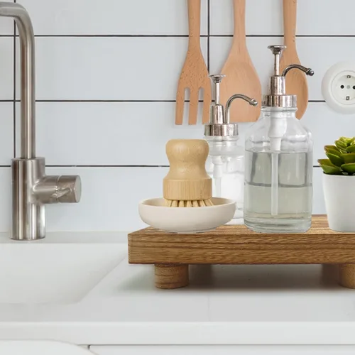 Miniatura 3 de Bandeja de madera hecha a mano, práctica decoración de baño y cocina para jabón, botellas de baño, velas, papel higiénico, soporte para plantas