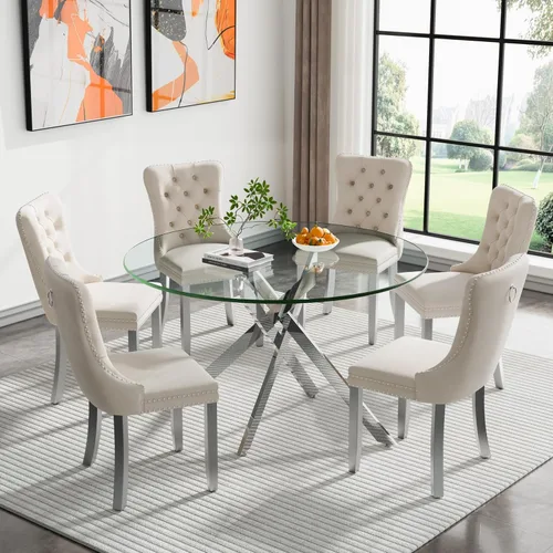 Miniatura 63 de HomVent Juego de mesa de comedor redonda de vidrio de 3 piezas, juego de mesa de comedor de vidrio templado para 2 mesas de cocina con 2 sillas