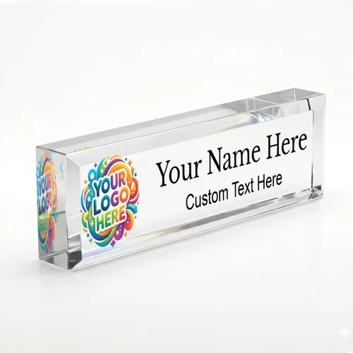 Signs ByLITA Customizable Full Color Acrylic Desk Sign – Upload Your Logo or Photo, Personalized Name Plate 2" x 8" Office Desk Décor