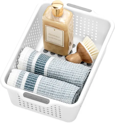 Miniatura 5 de madesmart Cesta de almacenamiento pequeña, organizador multiusos con asas de agarre suave y pies antideslizantes, diseño ventilado de alta