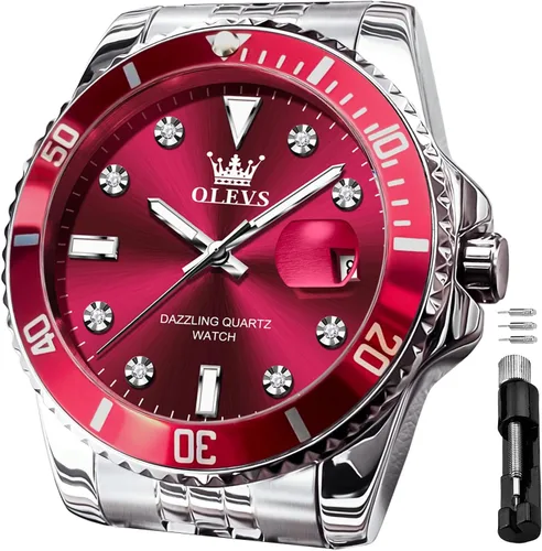 Miniatura 6 de OLEVS Relojes impermeables para hombre, de acero inoxidable, con cronógrafo, de lujo, color blanco, luminoso, de gran cara, analógico, de cuarzo