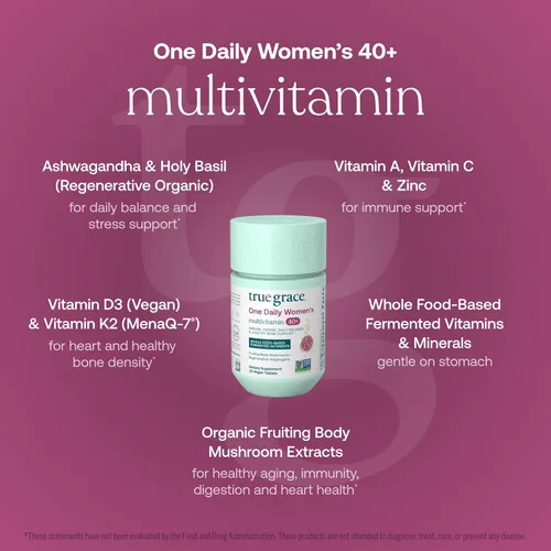 Miniatura 3 de True Grace One Daily Multivitamínico para mujer con más de 40 minerales fermentados, adaptógenos orgánicos y hongos Energía, inmune, apoyo óseo, sin