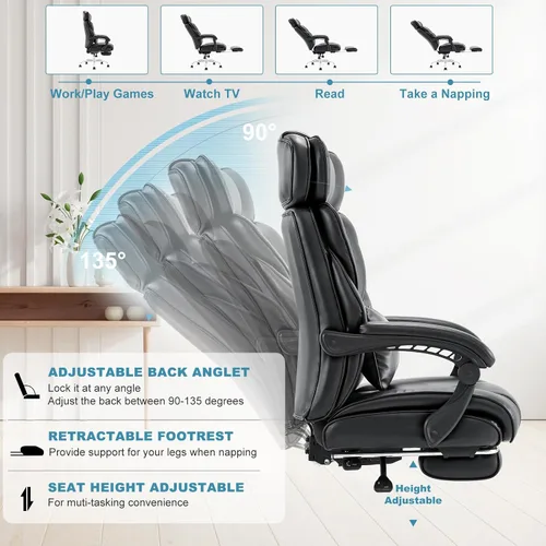 Miniatura 5 de COLAMY Silla de oficina con reposapiés retráctil, diseño ergonómico de respaldo alto, silla ejecutiva de escritorio para computadora con almohada