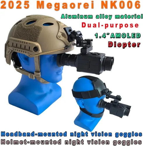 Miniatura 2 de Gafas de visión nocturna montadas en cabeza y casco con correa para la cabeza, aumento 5X, IR de 940 nm, visor de visión nocturna de 1,312.3 ft