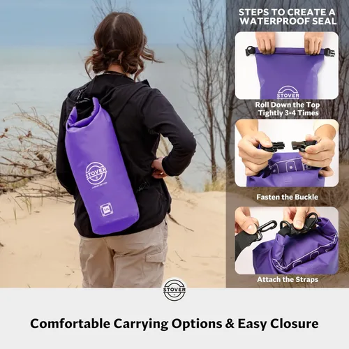 Miniatura 5 de STOVER 5/10/25/30/40/55L Waterproof Dry Bag- Roll-Top Backpack w/Phone Case- Kayaking, Hiking, Camping, Boating- Men/Women 10L morado