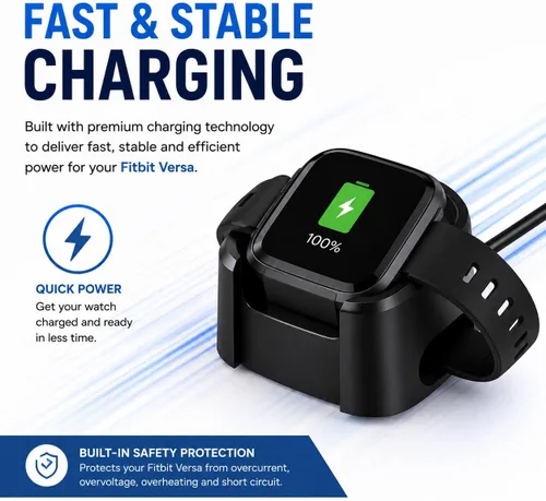 Miniatura 3 de Master Cables Cargador de repuesto para reloj inteligente Fitbit Versa, cable de carga USB, adaptador de base con carga rápida y protección