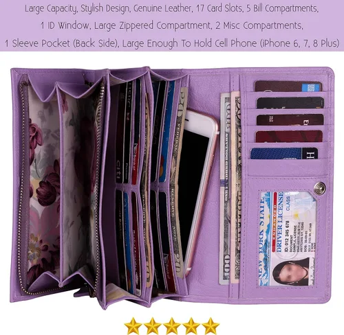 Miniatura 22 de Mou Meraki - Billetera o bolsa de mano de cuero genuino, con bloqueo de seguridad RFID, con escudo contra el robo de identidad, para mujeres