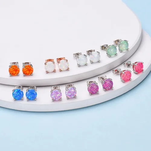 Miniatura 6 de CERSLIMO - Aretes de ópalo multicolor para mujer, 8mm