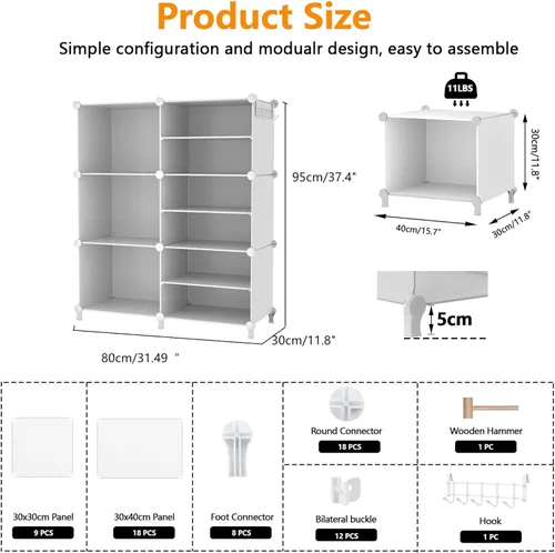 Miniatura 3 de AWTATOS Organizador de Armario de 6 Cubos Estantes de Almacenamiento Portátiles Organizadores de Ropa y Almacenamiento Estantería Cúbica Apilable