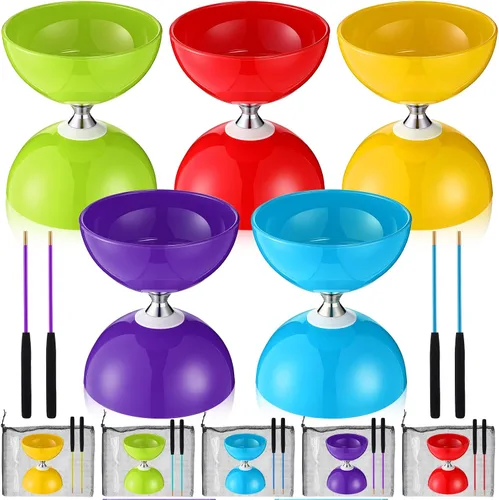 Hungdao Juego de 5 diábolos chinos con triple rodamiento chino Yoyo de 5 pulgadas, varios colores, Diábolo Big Yoyo con palos de fibra de vidrio,