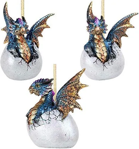Miniatura 27 de Design Toscano - Juego de adornos de 3 dragones de Amesbury montados en piedras preciosas, color plateado, Navidad