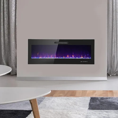 Miniatura 10 de Prominence Home Chimenea eléctrica de diseño delgado LED y chimenea montada en la pared con calentador de 1500 W, opciones de troncos y brasas