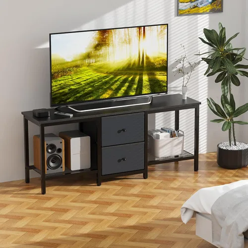 Miniatura 3 de Soporte de TV adecuado para televisores de hasta 55 pulgadas, centro de entretenimiento con cajones y estantes de almacenamiento, mesa consola Negro